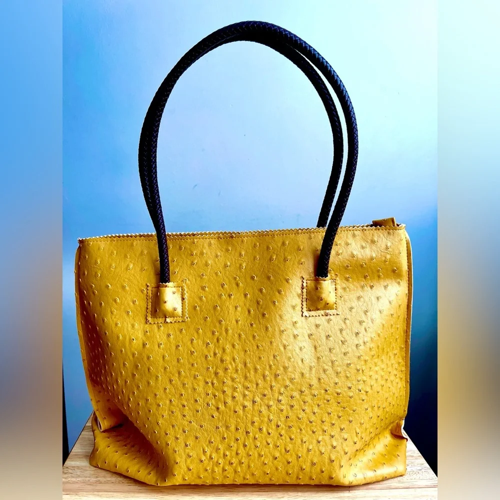 Chic Yellow Ostrich Embossed Textured Tote Bag - Picture 5 of 5